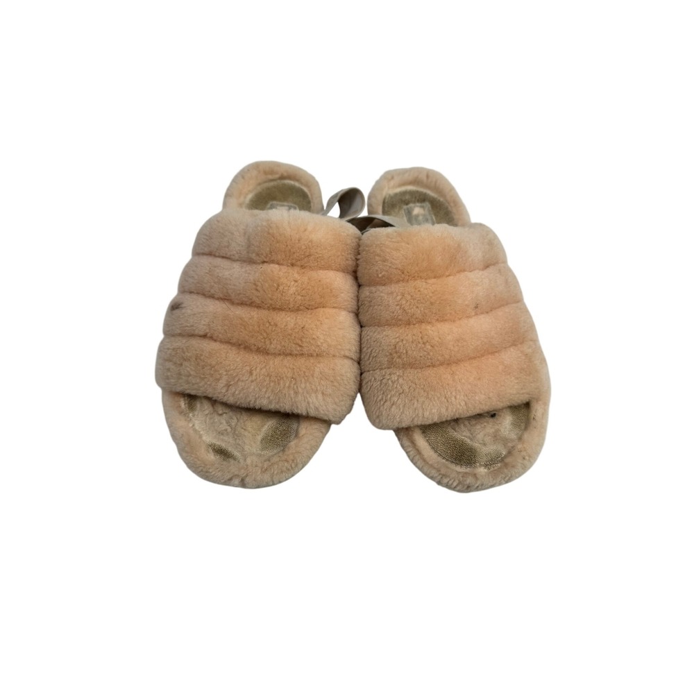 UGG Fluff Yeah Slide Peach Tan Sheepskin Slingback Slipper 1095119 Womens 9